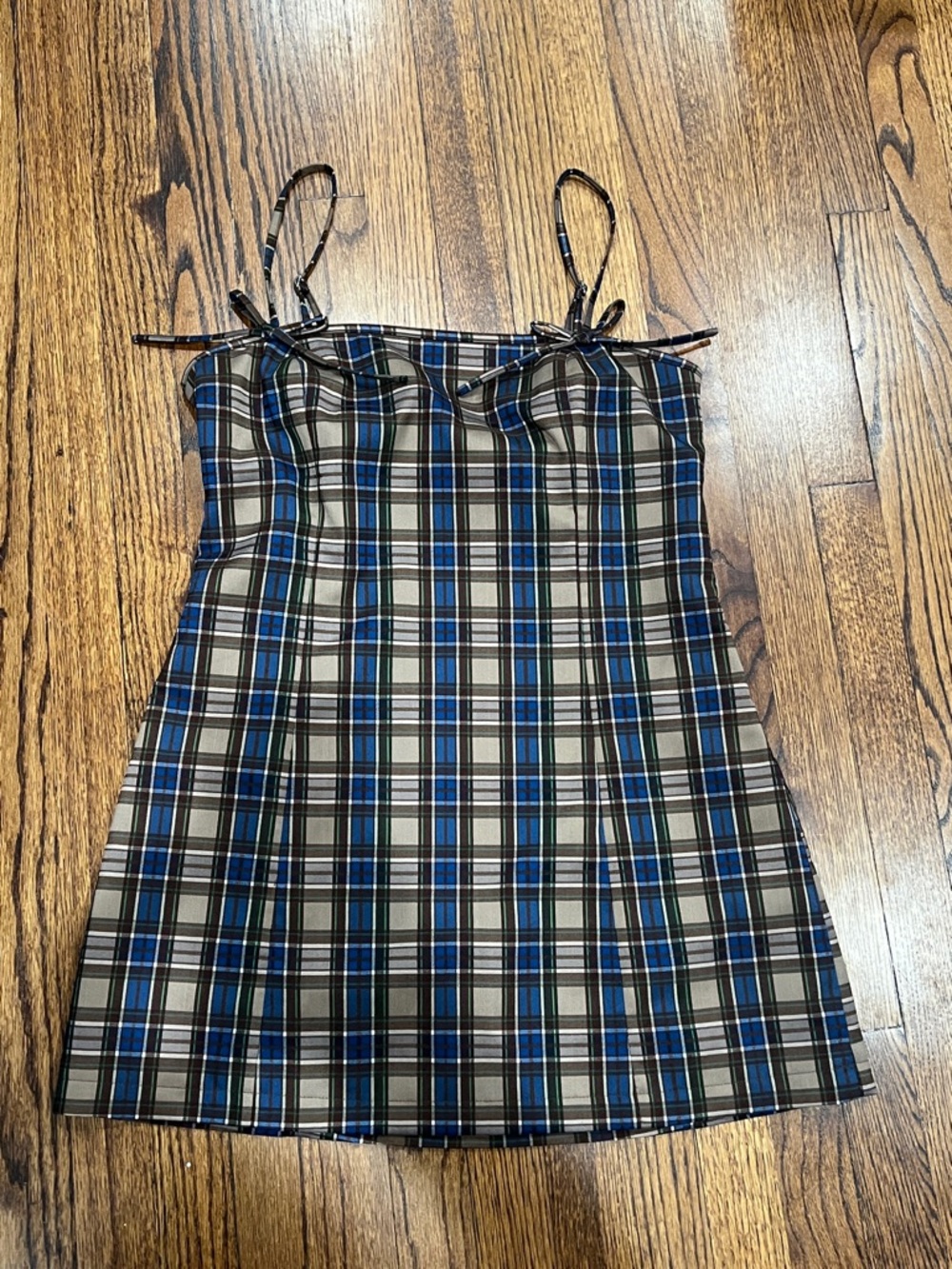 Hill House Plaid Mini Dress in Blue, Green, Cream